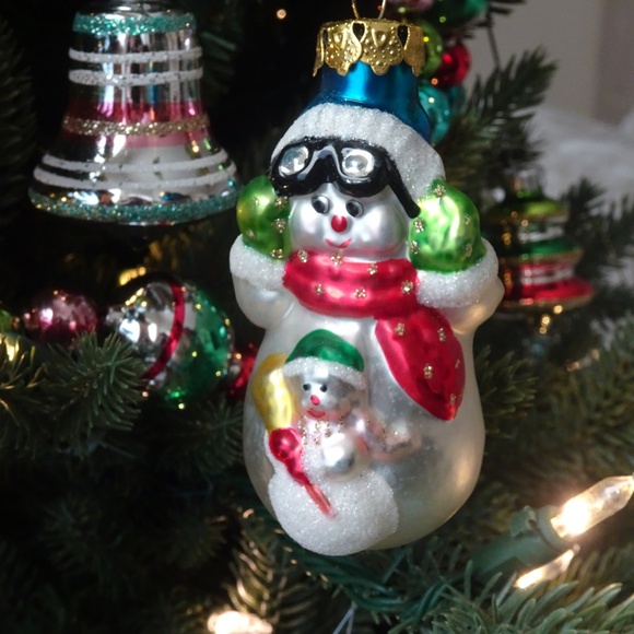 Set of 2 Classic Christmas Snowman Glass Glitter Retro Xmas Holiday Ornaments - Picture 4 of 11